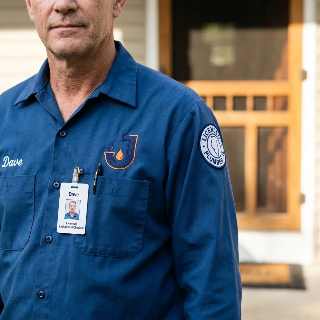 Licensed plumber showing ID badge in Mastic Beach, NY