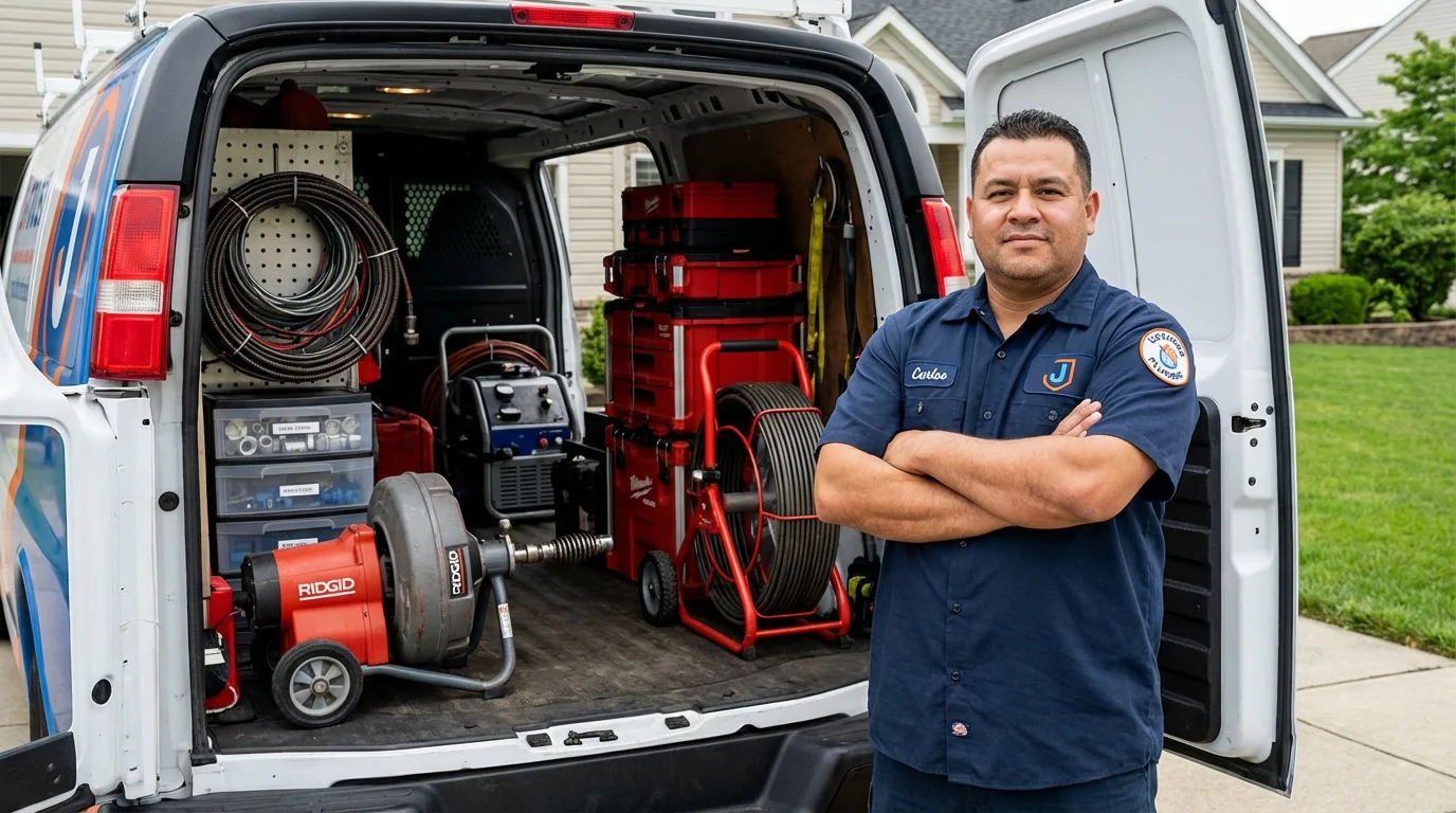 Professional drain cleaning equipment and Johns Plumbing LLC plumber in Mastic Beach