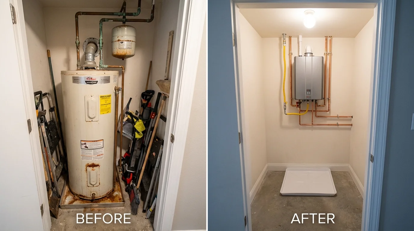 Tank water heater versus wall-mounted tankless unit comparison for Mastic Beach, NY homeowners